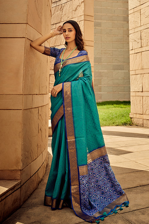 Handwoven Turquoise Silk Saree