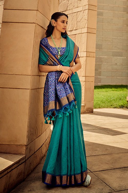 Premium Turquoise Weaving Silk Saree