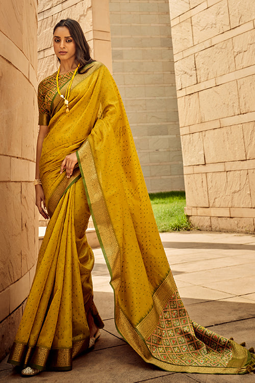 Mustard Yellow Silk Saree with Intricate Weaving